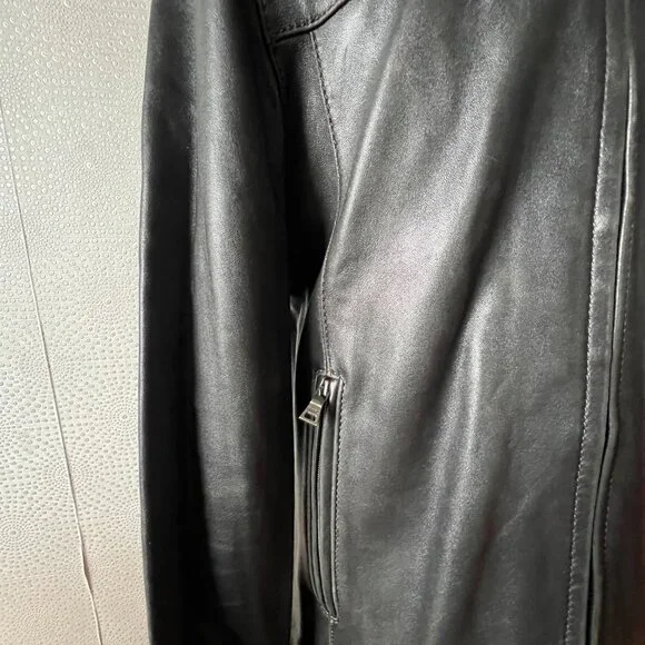Marc New York Men's Black Long Sleeve High Neck Full Zip Leather Black Jacket